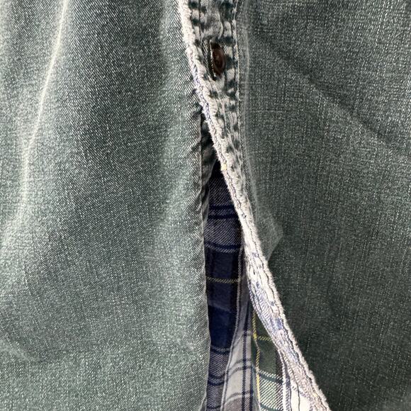 Vtg 90s LL Bean Canada Mens Plaid Flannel Lined Denim Shirt Size XL Distressed - Picture 3 of 10